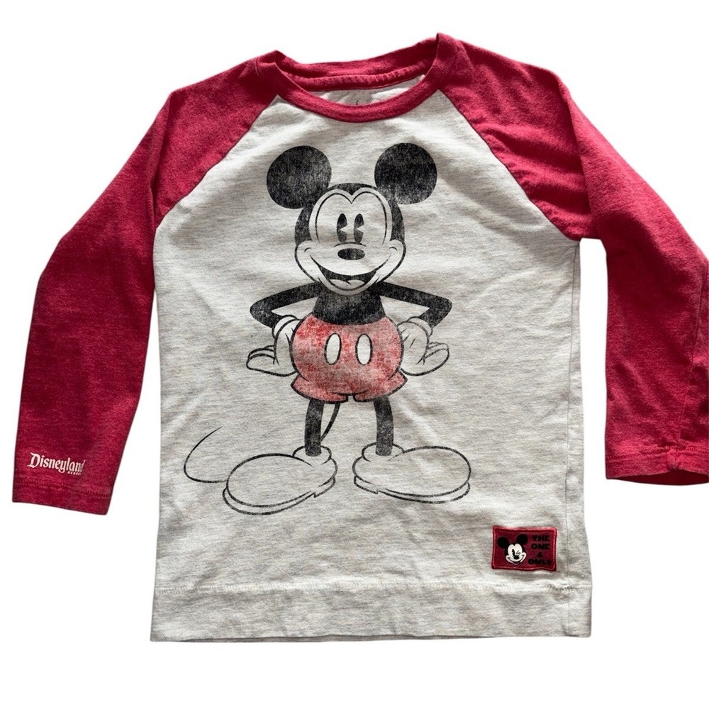 Disney Parks Mickey Mouse T-Shirt Boys Small Red and White Raglan Long Sleeve